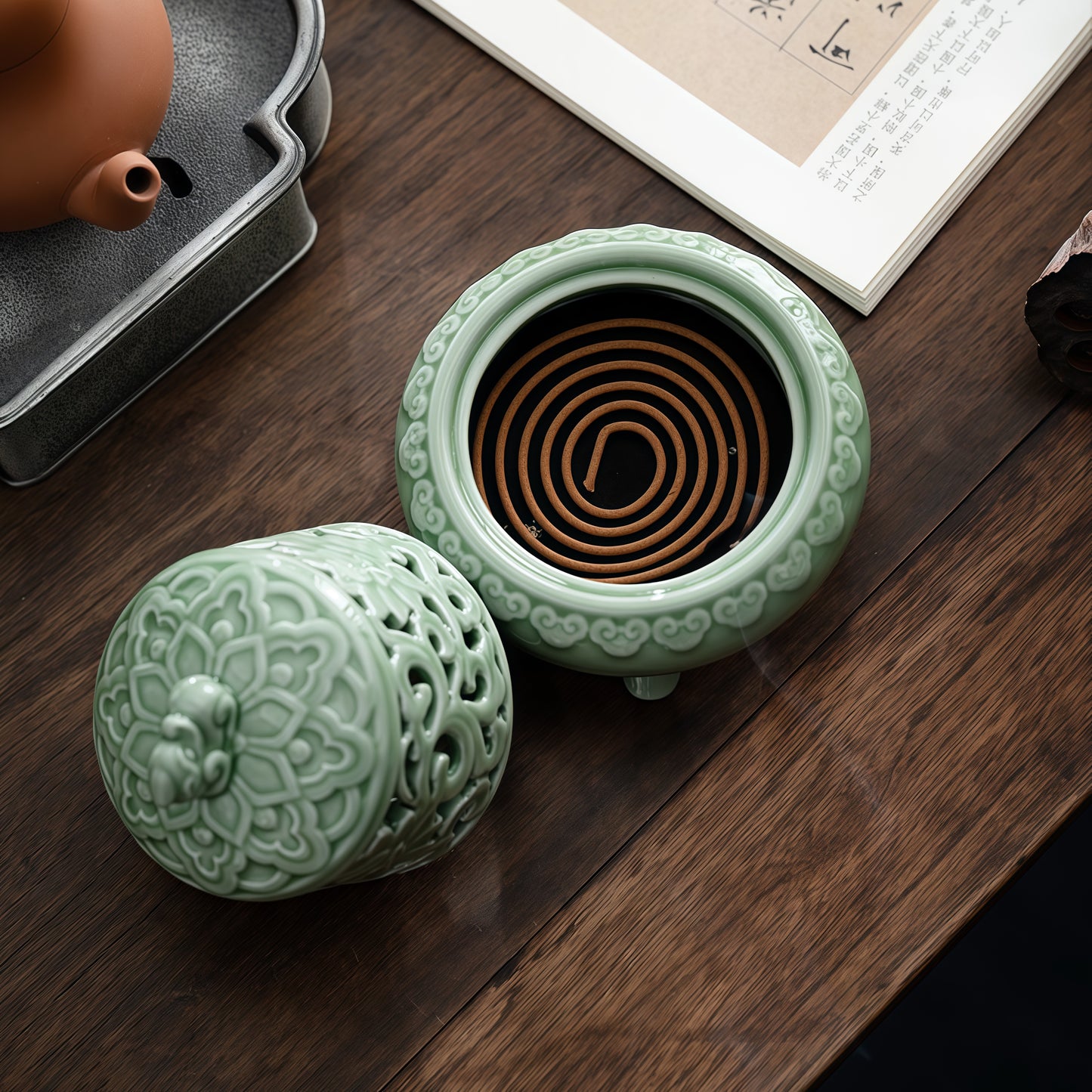 Celadon Pixiu Three-Foot Incense Burner