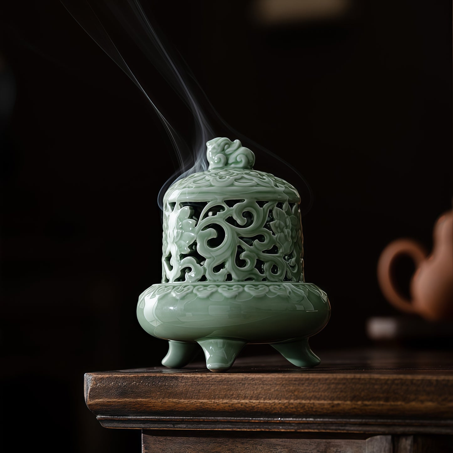 Celadon Pixiu Three-Foot Incense Burner