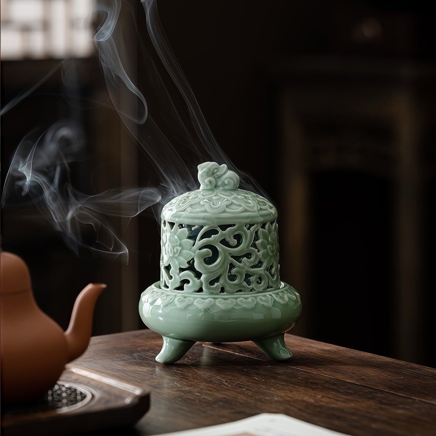 Celadon Pixiu Three-Foot Incense Burner