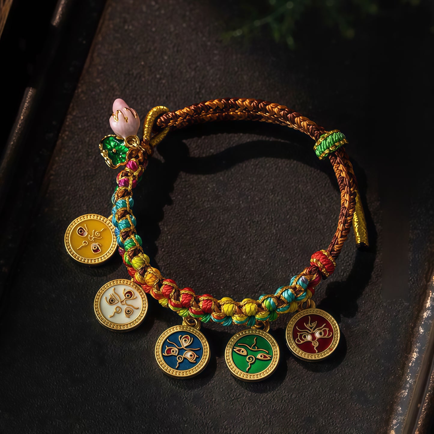 Hand-Woven Tibetan Style Five Gods of Wealth Bracelet Adjustable Hand Rope