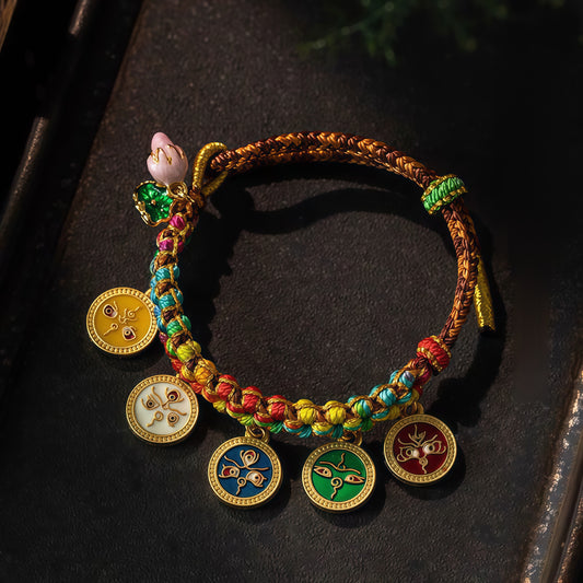 Hand-Woven Tibetan Style Five Gods of Wealth Bracelet Adjustable Hand Rope