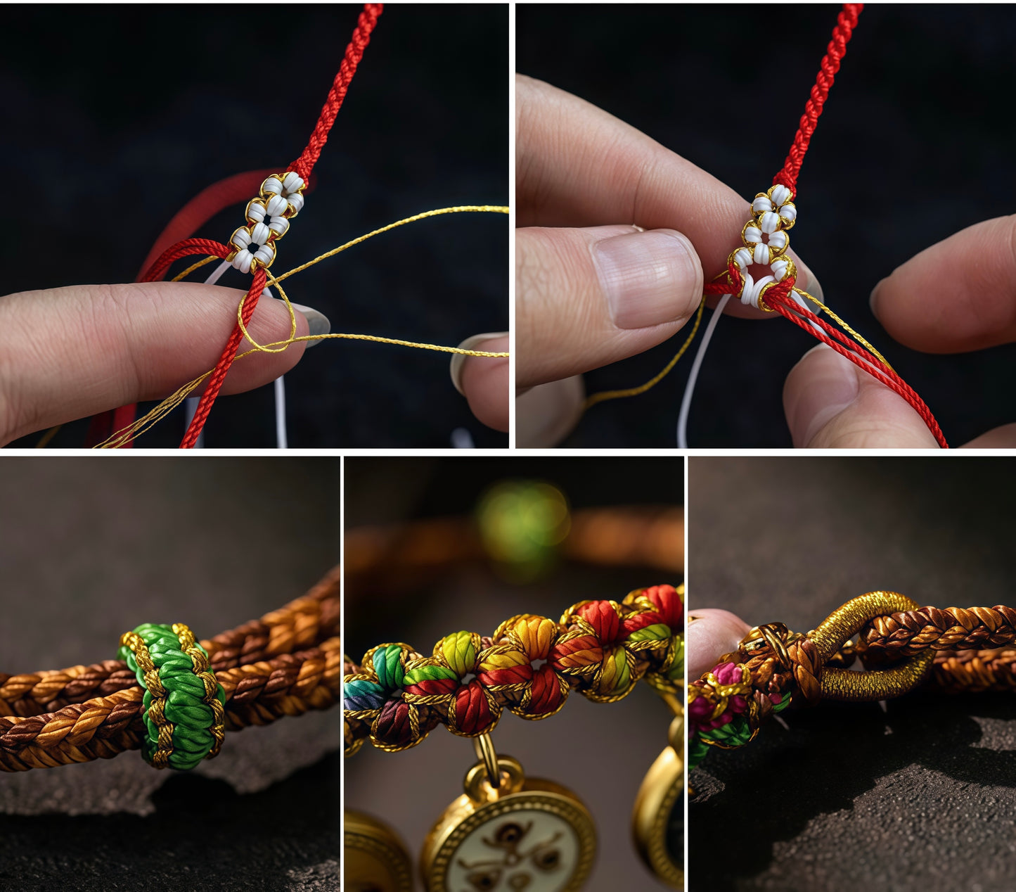 Hand-Woven Tibetan Style Five Gods of Wealth Bracelet Adjustable Hand Rope