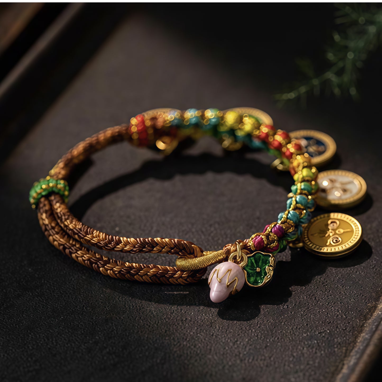 Hand-Woven Tibetan Style Five Gods of Wealth Bracelet Adjustable Hand Rope