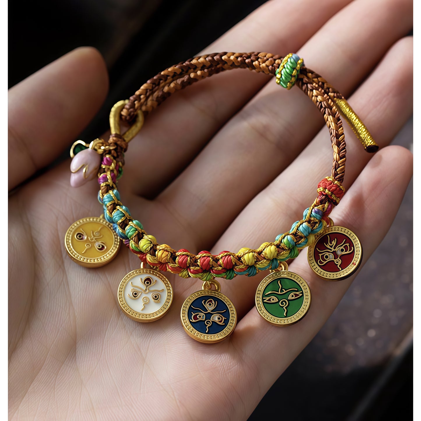 Hand-Woven Tibetan Style Five Gods of Wealth Bracelet Adjustable Hand Rope