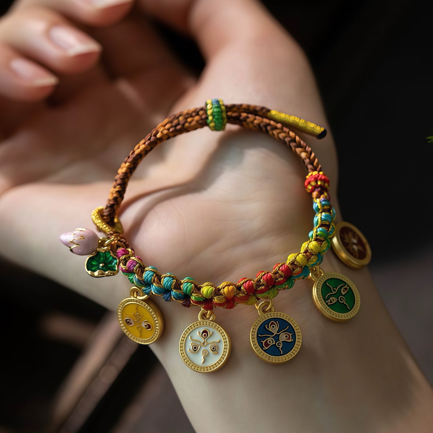 Hand-Woven Tibetan Style Five Gods of Wealth Bracelet Adjustable Hand Rope