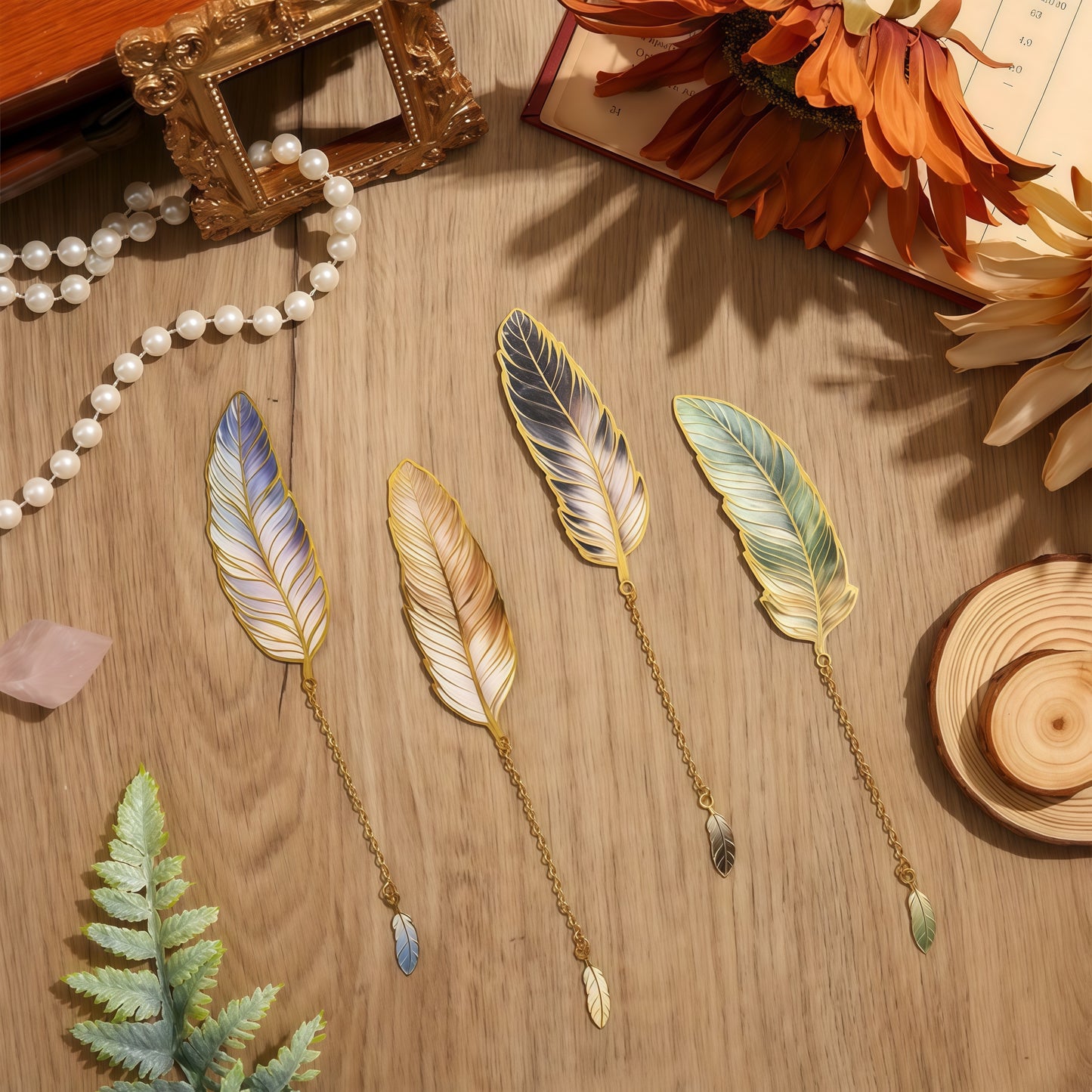 Metal Feather Bookmark Set Can Be Customized with Name and Logo